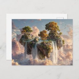 Cartão Postal Surreal Floating Cliffs With Waterfalls