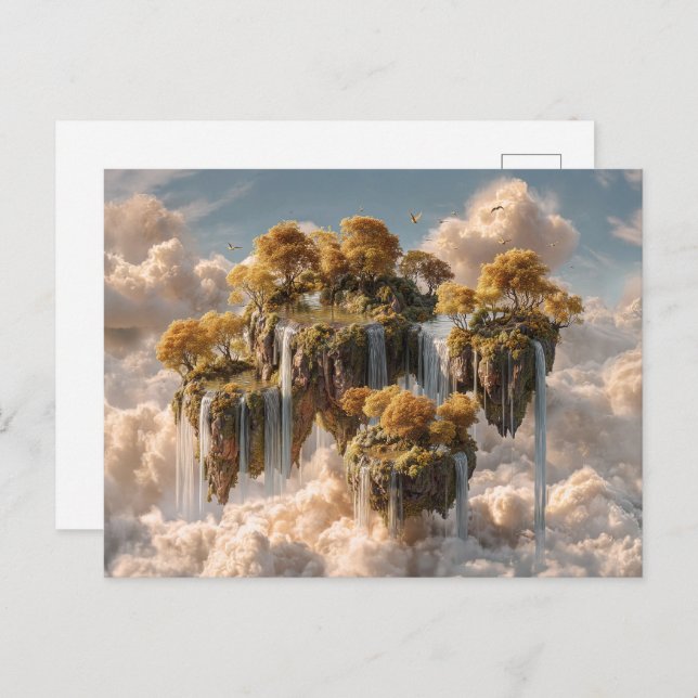 Cartão Postal Surreal Floating Islands With Golden Trees (Frente/Verso)