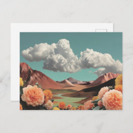 Cartão Postal Surreal Floral Mountainscape With Dramatic Clouds