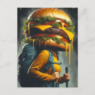 Cartão Postal Surreal Hiker Cheeseburger Head