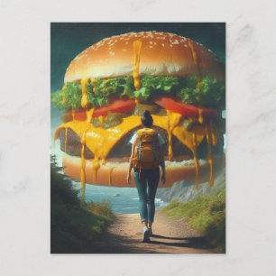 Cartão Postal Surreal Hiker Dreaming do Giant Cheeseburger