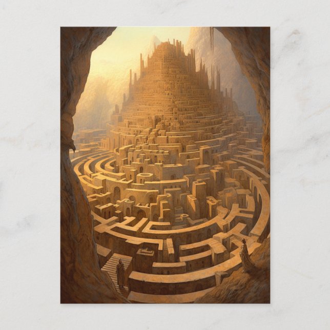 Cartão Postal Surreal Maze Castle Landscape Fantasy Art (Frente)