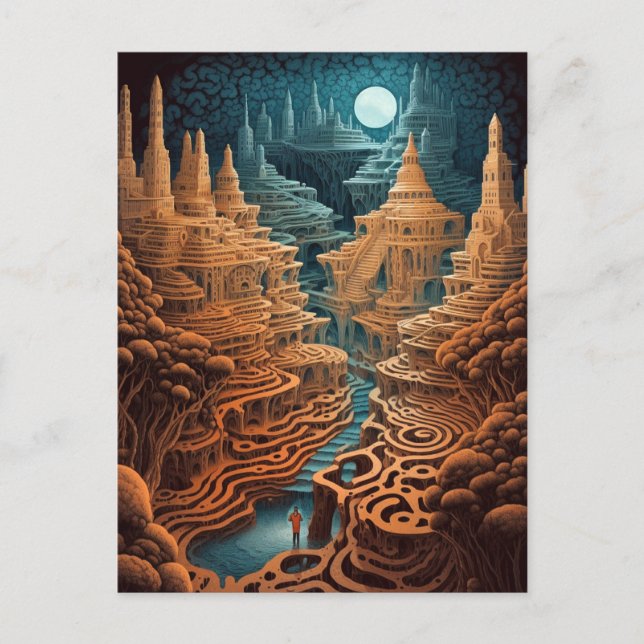 Cartão Postal Surreal Maze Landscape Fantasy Art (Frente)