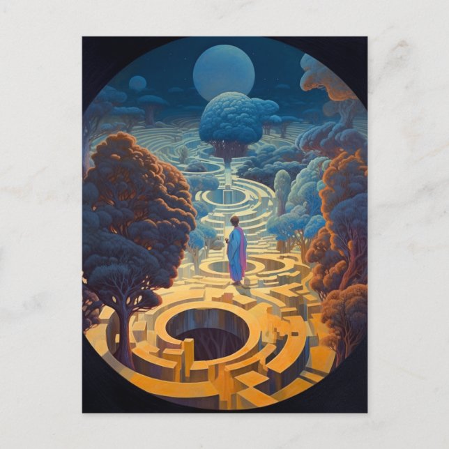 Cartão Postal Surreal Maze Landscape Fantasy Art (Frente)
