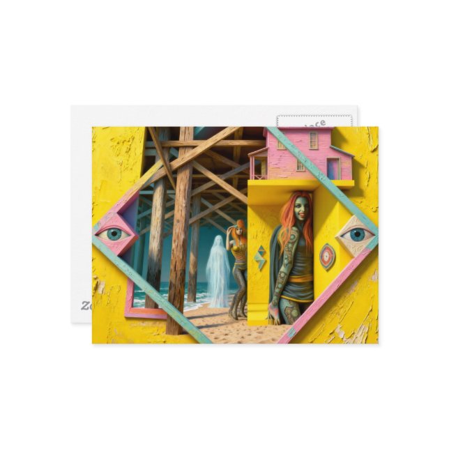 Cartão Postal Surreal Mermaids Come To the Pier Once a Year (Frente/Verso In Situ)