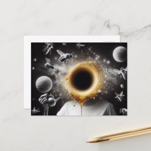 Cartão Postal Surreal Mulher e Abelhas Buraco Negro Honeycomb