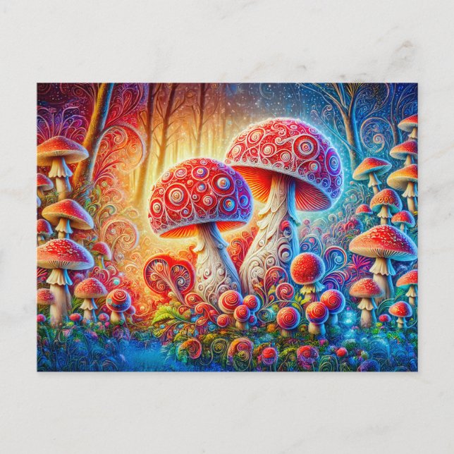 Cartão Postal Surreal Mushroom Dream Psychedelic Colors in Fanta (Frente)