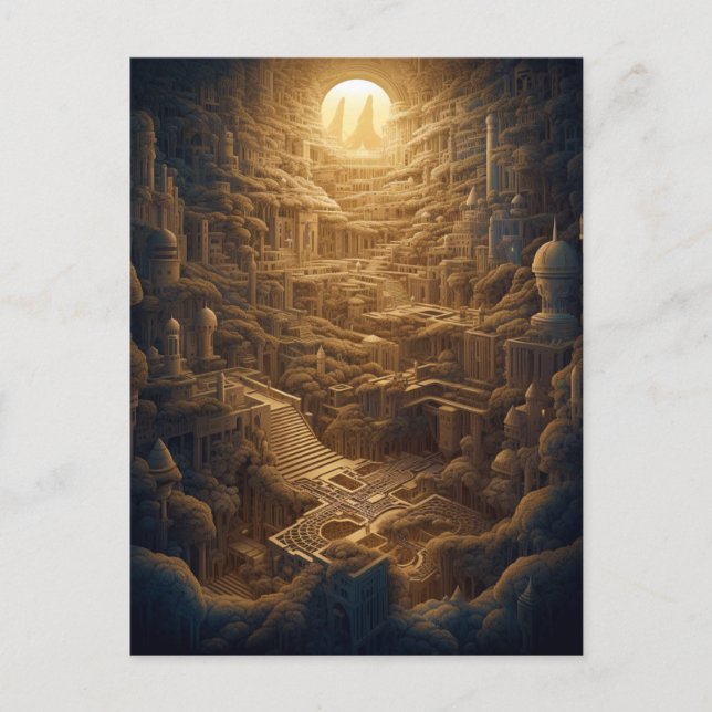 Cartão Postal Surreal Mysterious City Fantasy Art (Frente)