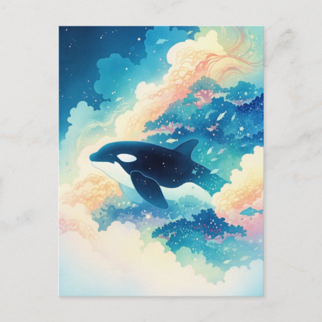 Cartão Postal Surreal Orca Whale Cloud Forest (Frente)
