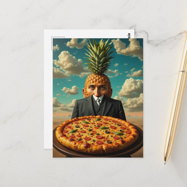 Cartão Postal Surreal Pineapple Pizza Man (Frente/Verso In Situ)