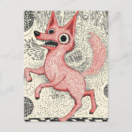 Cartão Postal Surreal Red Fox Illustration - Quirky Indie art