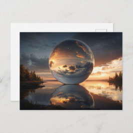 Cartão Postal Surreal Reflective Sphere With Sunset Clouds Over