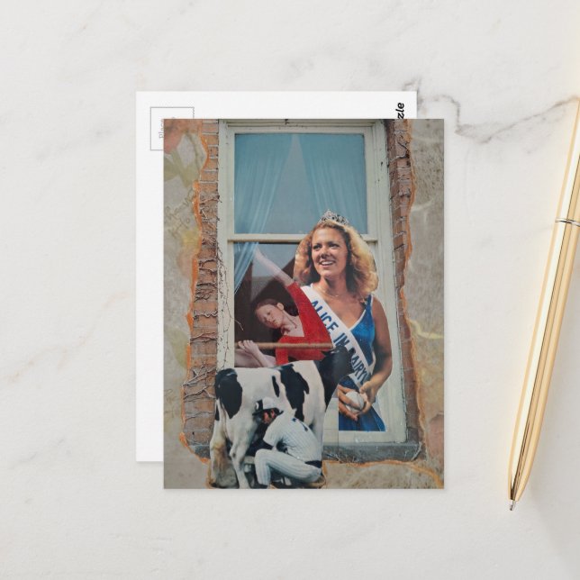 Cartão Postal Surreal Retro Alice in Dairyland Collage  (Frente/Verso In Situ)