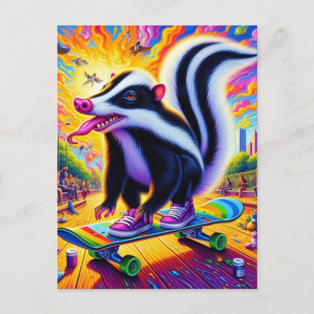 Cartão Postal Surreal Skateboard Skunk (Frente)