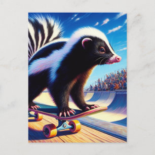 Cartão Postal Surreal Skateboard Skunk
