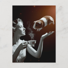 Cartão Postal Surreal Time Sepia Guiné Pig