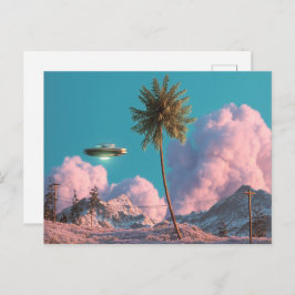 Cartão Postal Surreal UFO and Palm Tree Mountain Scene