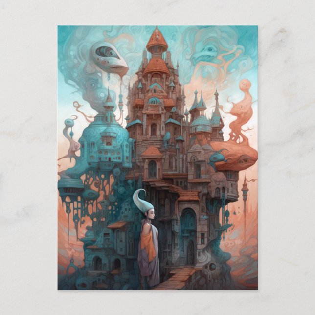 Cartão Postal Surreal Whimsical Fairytale House Fantasy Art (Frente)