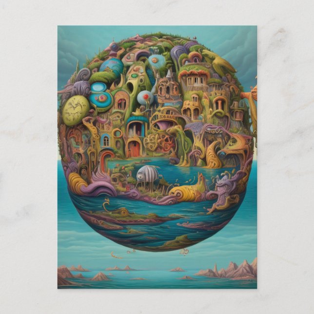 Cartão Postal Surrealismo da Pop Oceânica da Cidade Torcida (Frente)