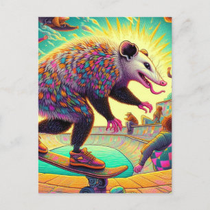 Cartão Postal Surrealista adorável de skate Possum 