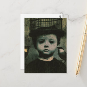 Cartão Postal Surrealista Pássaro Cativo em Preto e Branco e Cri