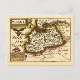Cartão Postal Surrey County England Antigo Mapa Atlas Antiquário