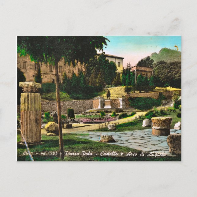 Cartão Postal Sus, castelo e arco de Augusto (Frente)