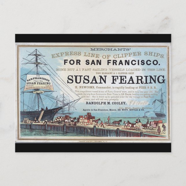 Cartão Postal Susan Fearing Clipper dirigindo navio 1900 (Frente)