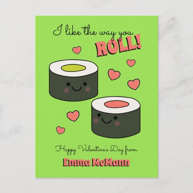 Cartão Postal Sushi Classroom Valentine Amendship Cute Kid Card (Frente)