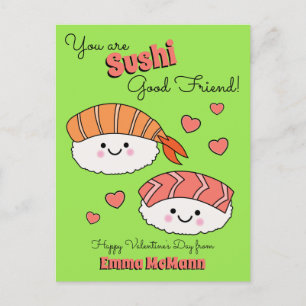 Cartão Postal Sushi Cute Kids Valentine Day Friendship