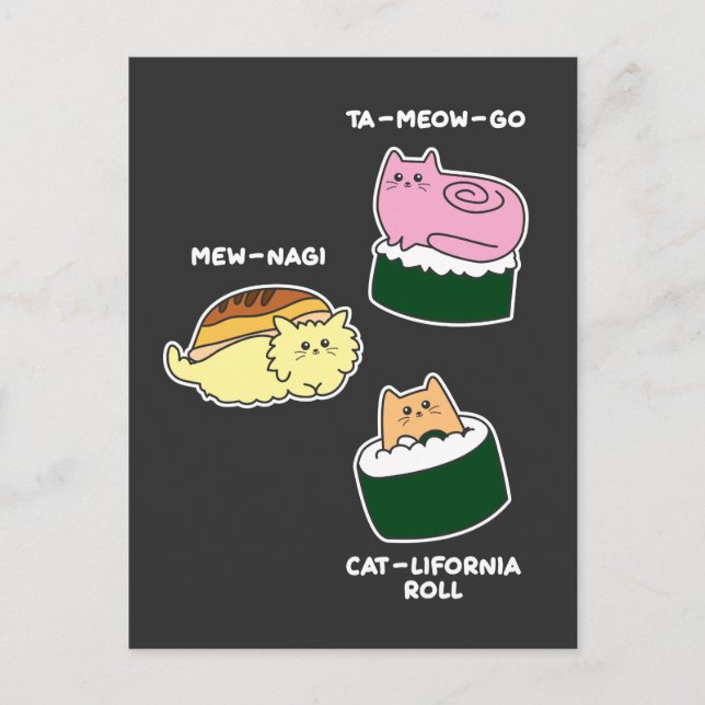 Cartão Postal Sushi Roll Cat Animal Pun (Frente)