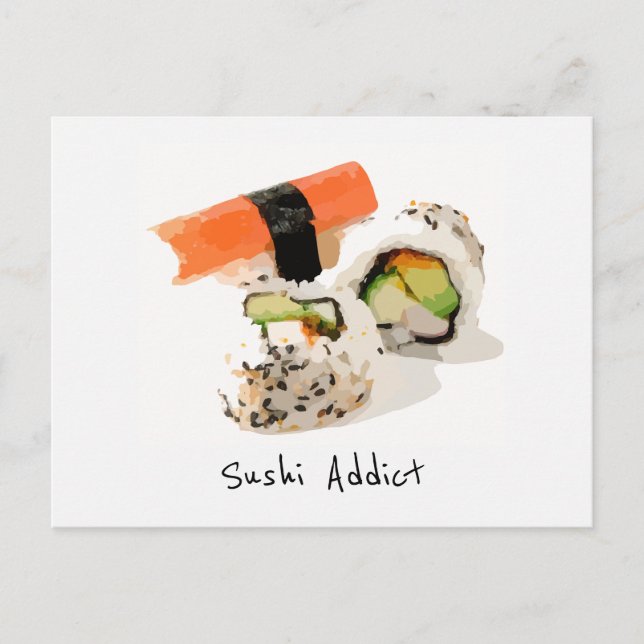 Cartão Postal Sushi viciado em comida japonesa fofa (Frente)