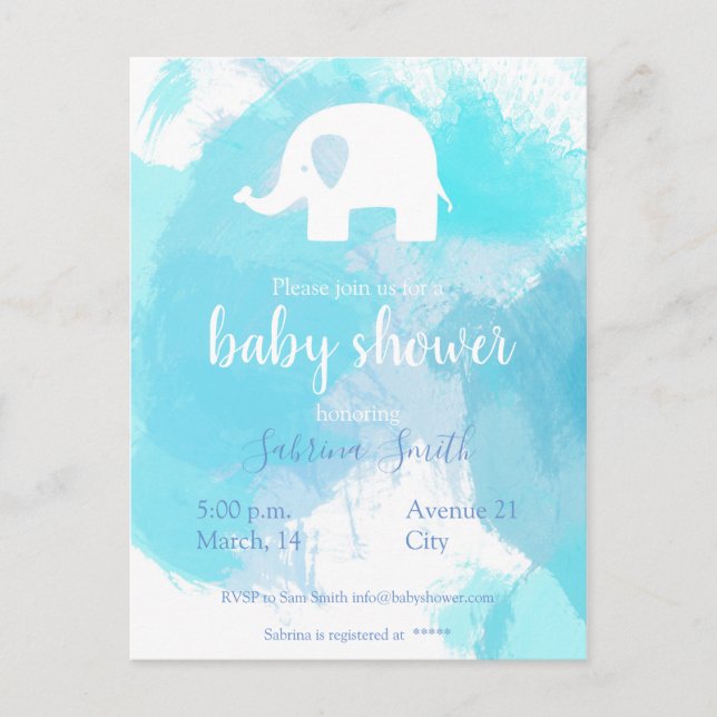 Cartão Postal süße Baby Party Einladung blau aquarell Elefant (Frente)