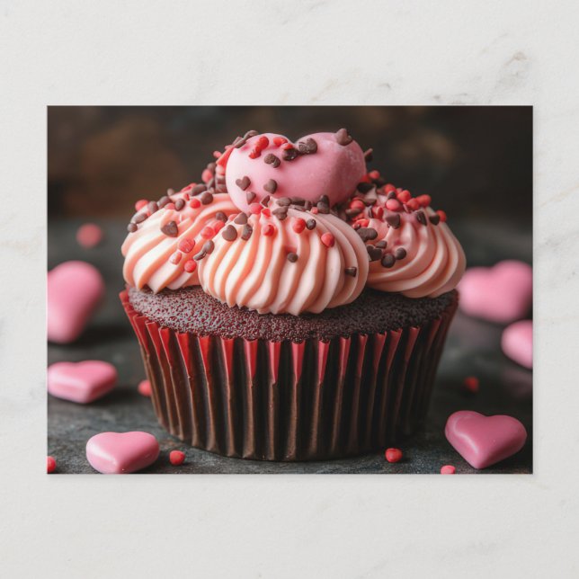 Cartão Postal Süßer Cupcake mit Herzen Valentinstag (Frente)