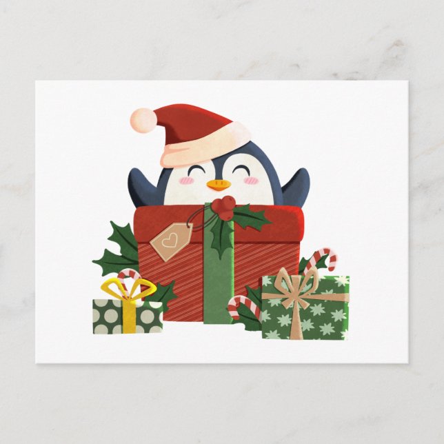 Cartão Postal Süßer Pinguin wünscht frohe Weihnachten (Frente)