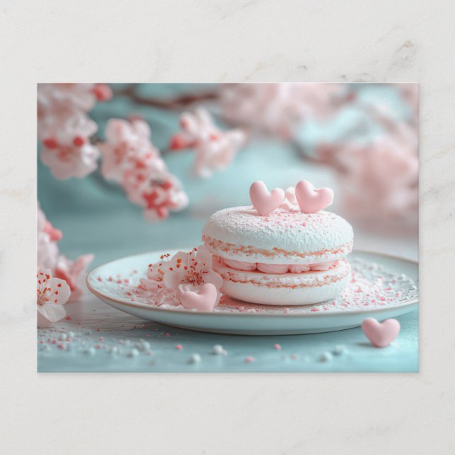 Cartão Postal Süßes Macaron mit Herzen Valentinstag (Frente)