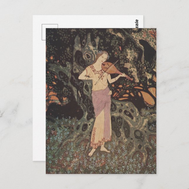 Cartão Postal Sussurros da Floresta Violina por Edmund Dulac (Frente/Verso)