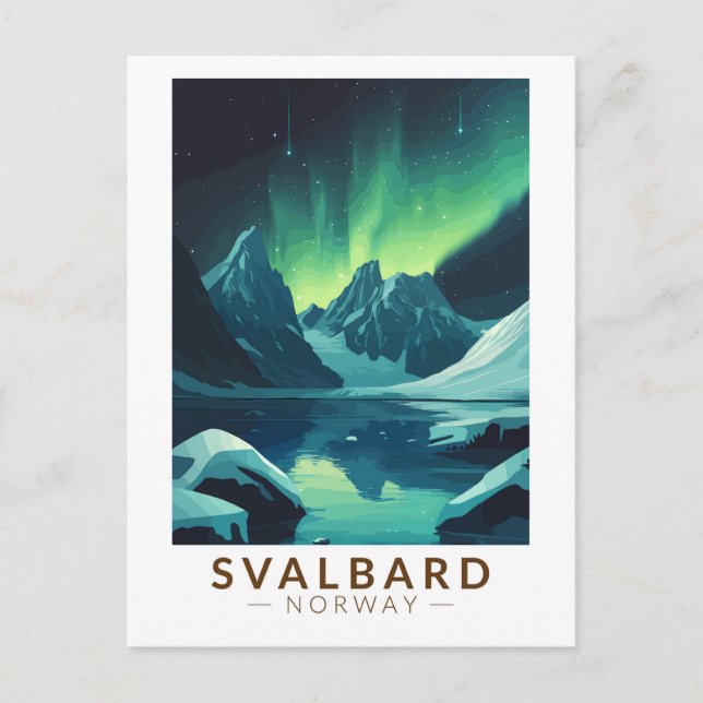 Cartão Postal Svalbard Noruega Luzes do Norte Viagem Arte Vintag (Frente)
