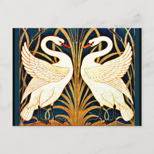 Cartão Postal Swan, Rush e Iris, design de colheita