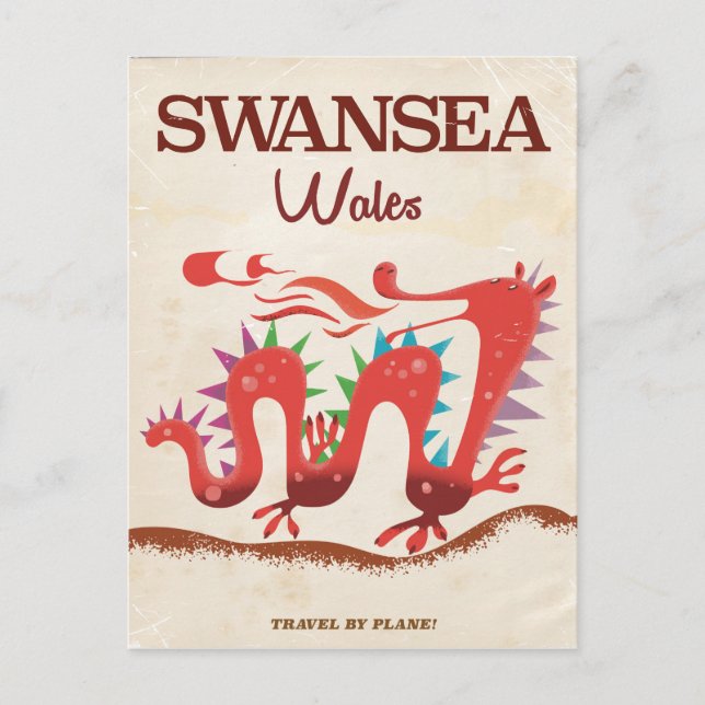 Cartão Postal Swansea Wales Dragon poster (Frente)