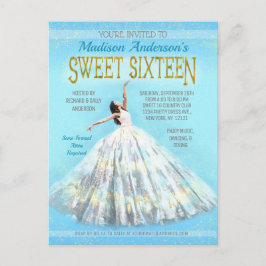 Cartão Postal Sweet 16 Birthday Watercolor Vestido Real Azul