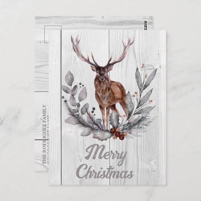 Cartão Postal Sweet Rustic Deer Feliz Natal (Frente/Verso)