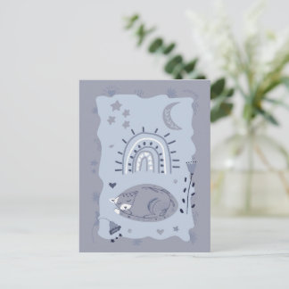 Cartão Postal Sweet Sleeping Cat Folk Art  - Artist Postcard