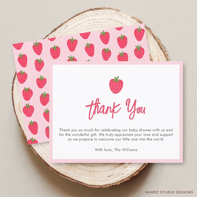 Cartão Postal Sweet Strawberry Baby Shower Thank You Card (The front and back of the card are shown in 3.5 x 5 in. Choose size, paper, and corner style.)