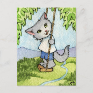 Cartão Postal Swing em Árvore - Arte de Gato Bonita