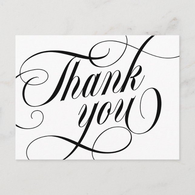 Cartão Postal Swirly Elegant Black Script Thank You (Frente)