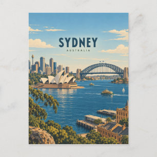 Cartão Postal Sydney Austrália Arte de Viagem Vintage
