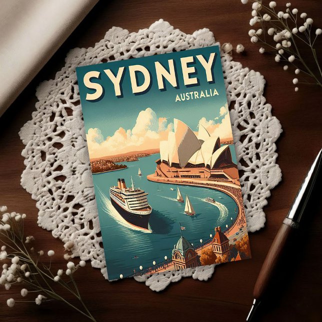 Cartão Postal Sydney Australia Retro Travel (Criador carregado)