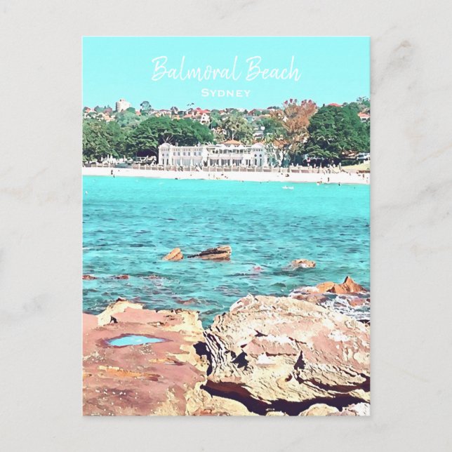 Cartão Postal Sydney Balmoral Beach retro Bathers Pavillion (Frente)