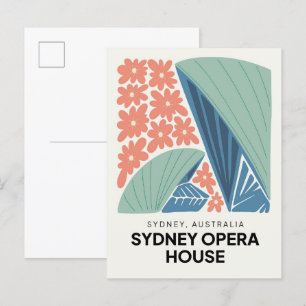 Cartão Postal Sydney Opera House Austrália viagem floral